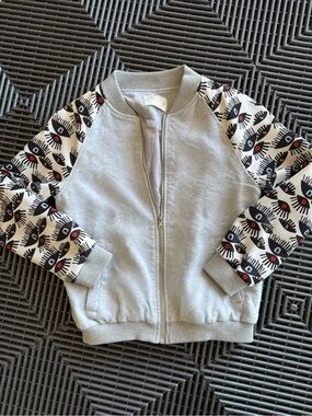 Rococo From France Eye Print Bomber Jacket Gray Mesh Overlay Zip Up M
